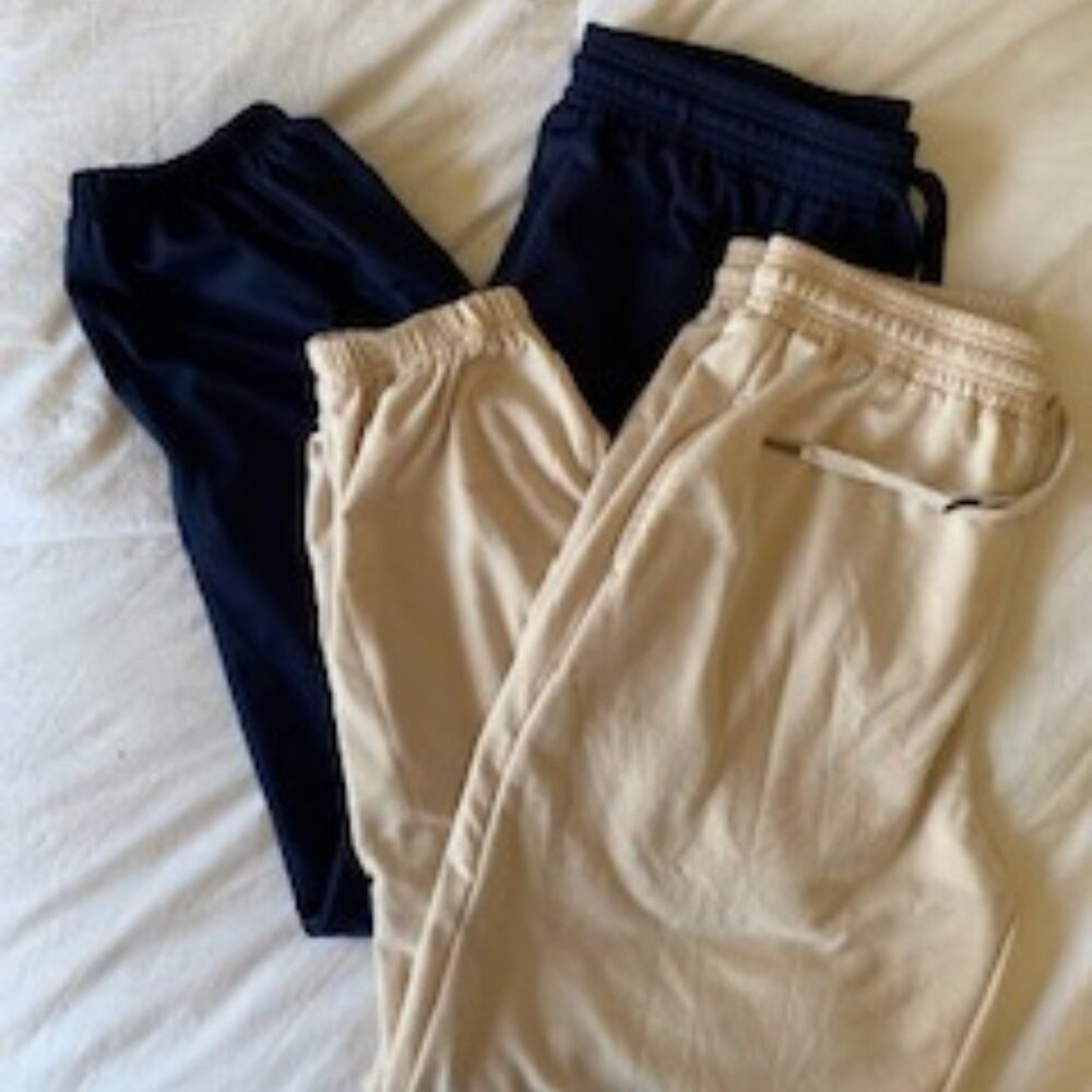 2 Pack Women's Loose Yoga Joggers_Beige & Navy_Size Large